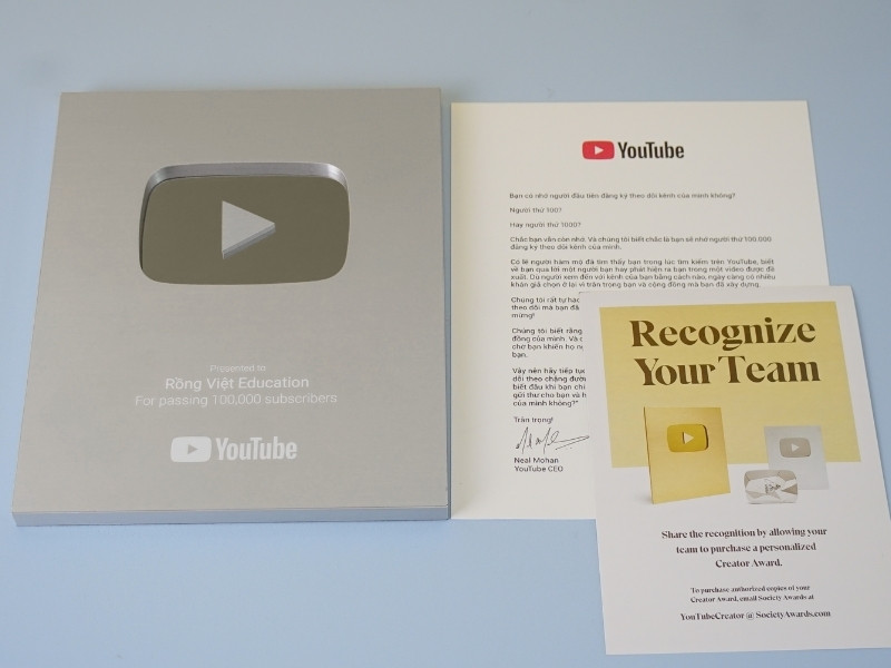 Rồng Việt Education đạt nút bạc Youtube